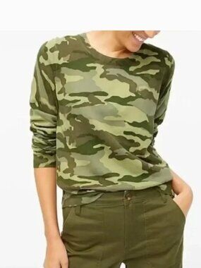 J. Crew Factory Green Camo Lightweight TEDDIE Crewneck Pullover Sweater